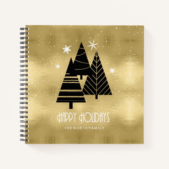Weihnachtsbäume und Schneeflocken Gold-ID863 Notizbuch (Vorderseite)