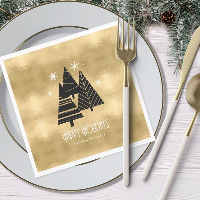 Weihnachtsbäume und Schneeflocken Gold-ID863 Serviette (Von Creator hochgeladen)