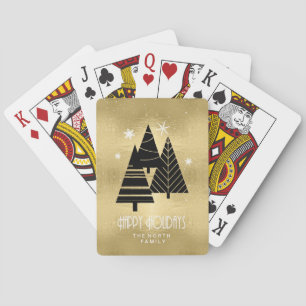 Weihnachtsbäume und Schneeflocken Gold-ID863 Spielkarten