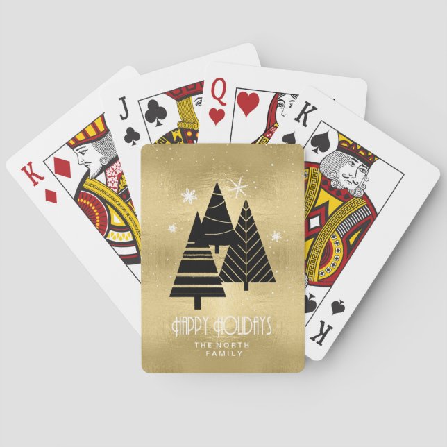 Weihnachtsbäume und Schneeflocken Gold-ID863 Spielkarten (Rückseite)
