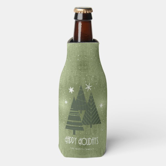 Weihnachtsbäume und Schneeflocken Grün ID863 Flaschenkühler (Flaschenvorderseite)