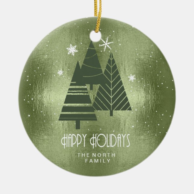 Weihnachtsbäume und Schneeflocken Grün ID863 Keramik Ornament (Vorne)