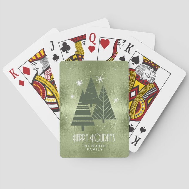 Weihnachtsbäume und Schneeflocken Grün ID863 Spielkarten (Rückseite)
