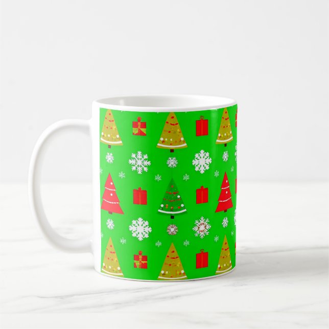 Weihnachtsbäume und Schneeflocken Kaffeetasse (Links)