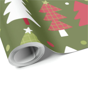 Weihnachtsbäume und Schneeflocken mit grünem Hinte Geschenkpapier