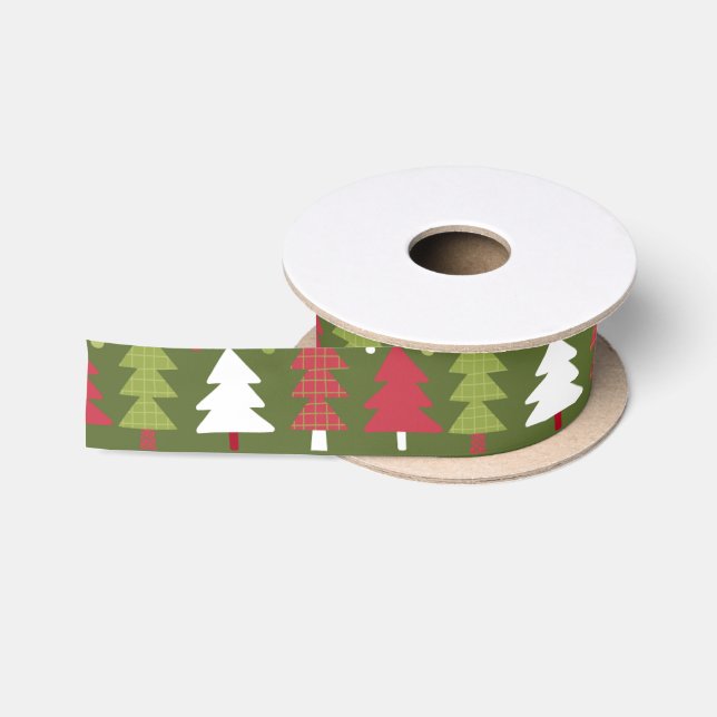 Weihnachtsbäume und Schneeflocken mit grünem Hinte Satinband (Spule)