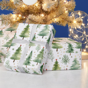 Weihnachtsbäume und Schneeflocken Moderne Weihnach Geschenkpapier