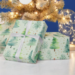 Weihnachtsbäume und Schneeflocken Moderne Weihnach Geschenkpapier