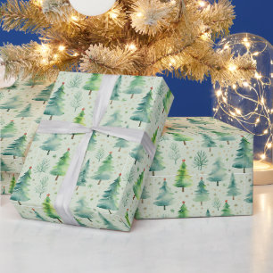 Weihnachtsbäume und Schneeflocken Moderne Weihnach Geschenkpapier