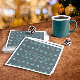 Weihnachtsbäume und Schneeflocken Muster Aquamarin Serviette