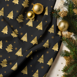 Weihnachtsbäume und Schneeflocken Muster Gold ID86 Stoff