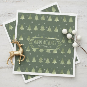 Weihnachtsbäume und Schneeflocken Muster Green ID8 Serviette