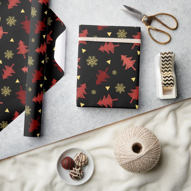 Weihnachtsbäume und Schneeflocken Nahtloses Muster Geschenkpapier (Kunsthandwerk)
