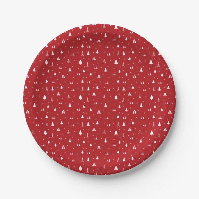 Weihnachtsbäume und Schneeflocken Papier Teller (Vorderseite)