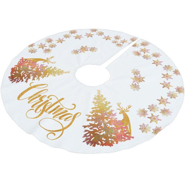 Weihnachtsbäume und Schneeflocken Polyester Weihnachtsbaumdecke (Schrägansicht)