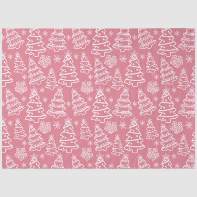Weihnachtsbäume und Schneeflocken Rosa Weihnachten Seidenpapier (Vorderseite)