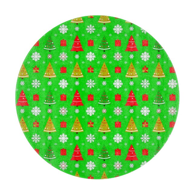 Weihnachtsbäume und Schneeflocken Schneidebrett (Vorderseite)