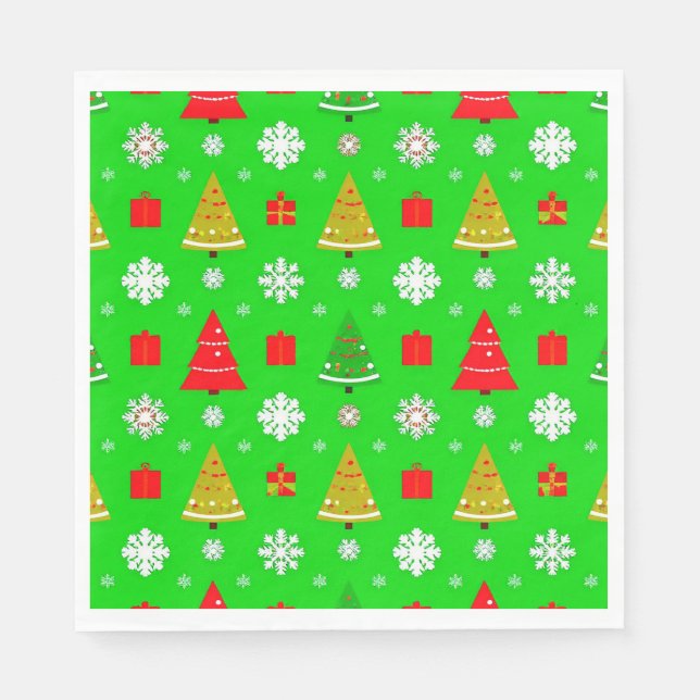 Weihnachtsbäume und Schneeflocken Serviette (Vorderseite)