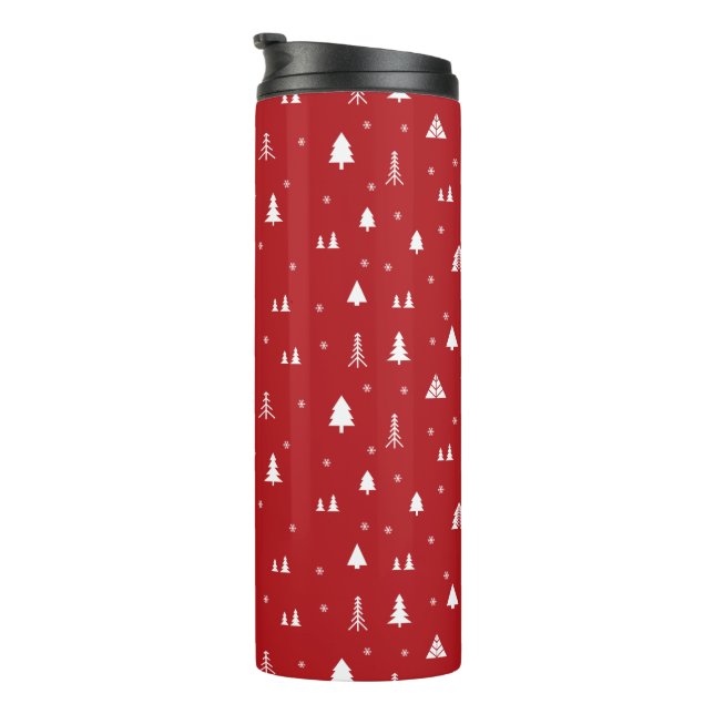Weihnachtsbäume und Schneeflocken Thermal Tumbler Thermosbecher (Nach rechts gedreht)