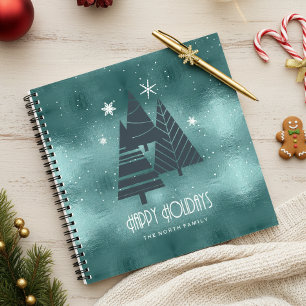 Weihnachtsbäume und Schneeflocken Türkis ID863 Notizbuch