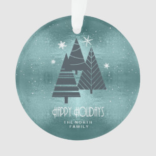 Weihnachtsbäume und Schneeflocken Türkis ID863 Ornament