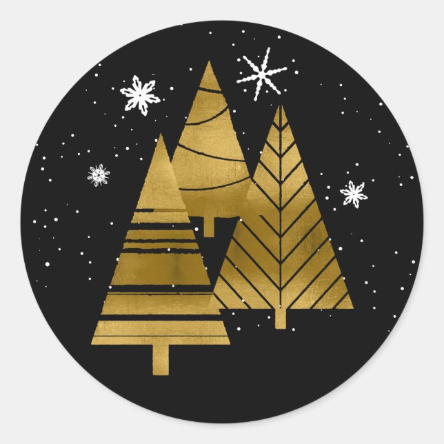 Weihnachtsbäume und Schneeflocken V2 Gold-ID863 Runder Aufkleber (Vorderseite)