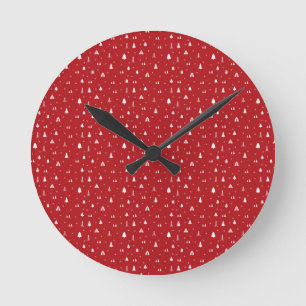 Weihnachtsbäume und Schneeflocken Wanduhr