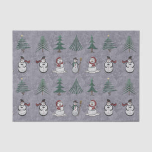 Weihnachtsbäume und Schneemann-Zwirnpapier Seidenpapier