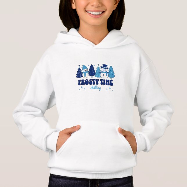 Weihnachtsbäume und Schneemänner Frostige Zeit Hoodie (Vorderseite)