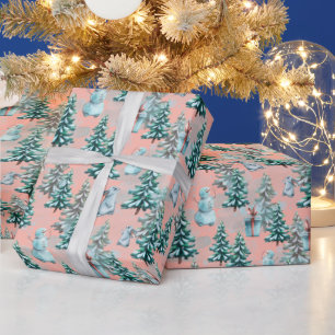 Weihnachtsbäume und Schneemänner Geschenkpapier