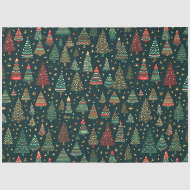 Weihnachtsbäume und Sterne grün und rot Weihnachte Seidenpapier (Vorderseite)