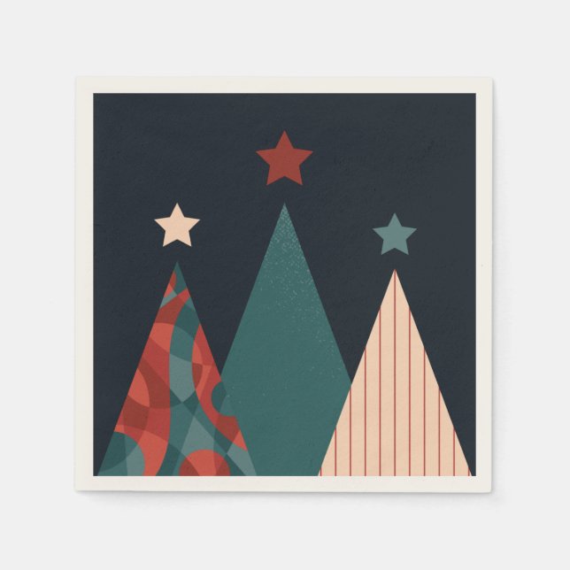 Weihnachtsbäume und Sterne in blau/rot Serviette (Vorderseite)