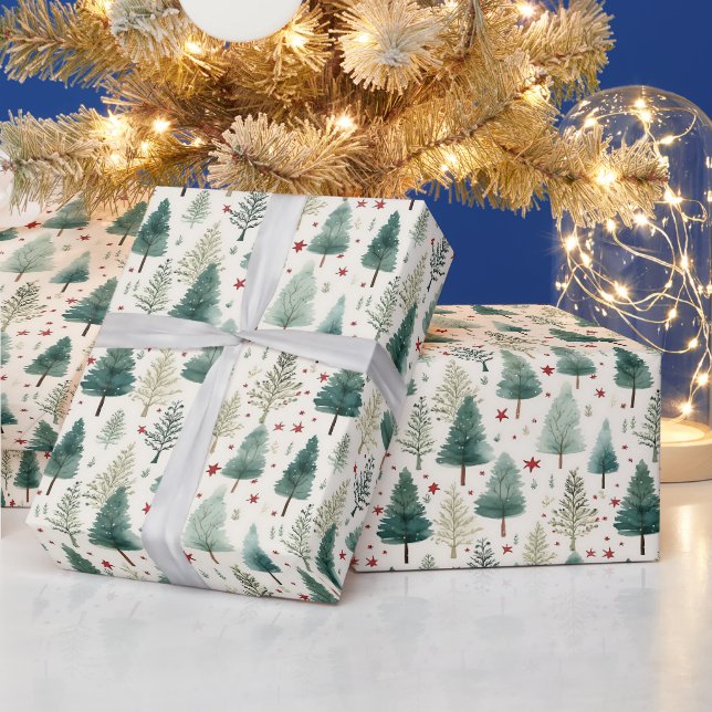 Weihnachtsbäume und Sterne Moderne Weihnachten Geschenkpapier (Feiertage)