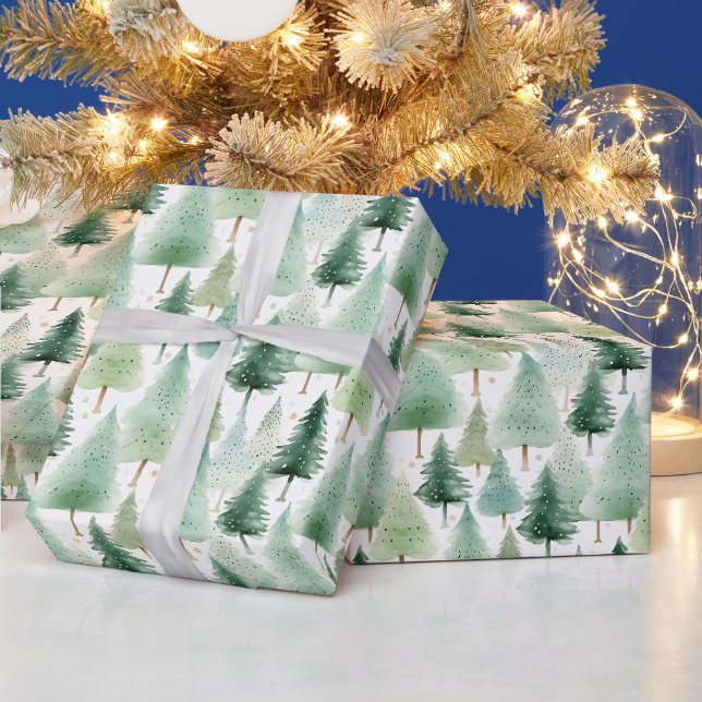 Weihnachtsbäume und Sterne Moderne Weihnachten Geschenkpapier (Feiertage)