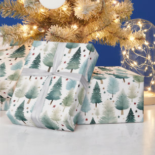 Weihnachtsbäume und Sterne Moderne Weihnachten Geschenkpapier