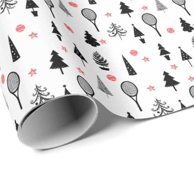  🎄 Weihnachtsbäume und 🎾 Tennisschläger Geschenkpapier (Rolleneckpunkt)
