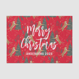 Weihnachtsbäume und Tiger Muster roten Hintergrund Seidenpapier
