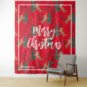 Weihnachtsbäume und Tiger Muster roten Hintergrund Wandteppich