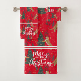 Weihnachtsbäume und Tigermuster Badhandtuch Set