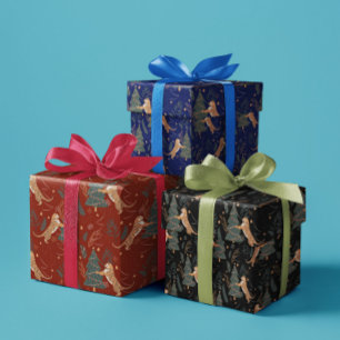 Weihnachtsbäume und Tigermuster Geschenkpapier Set