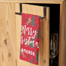 Weihnachtsbäume und Tigermuster Geschirrtuch