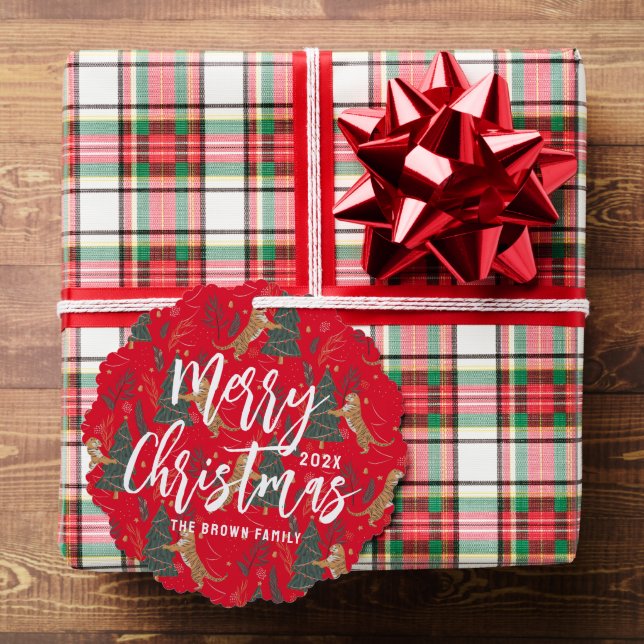 Weihnachtsbäume und Tigermuster Ornament Karte (Insitu (Geschenk))