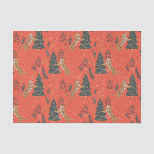 Weihnachtsbäume und Tigermuster Seidenpapier (Vorderseite)