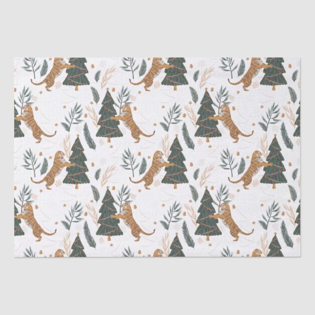 Weihnachtsbäume und Tigermuster Seidenpapier (Vorderseite)