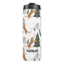 Weihnachtsbäume und Tigermuster Thermosbecher