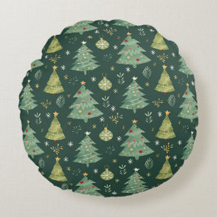 Weihnachtsbäume und Ziermuster Rundes Kissen