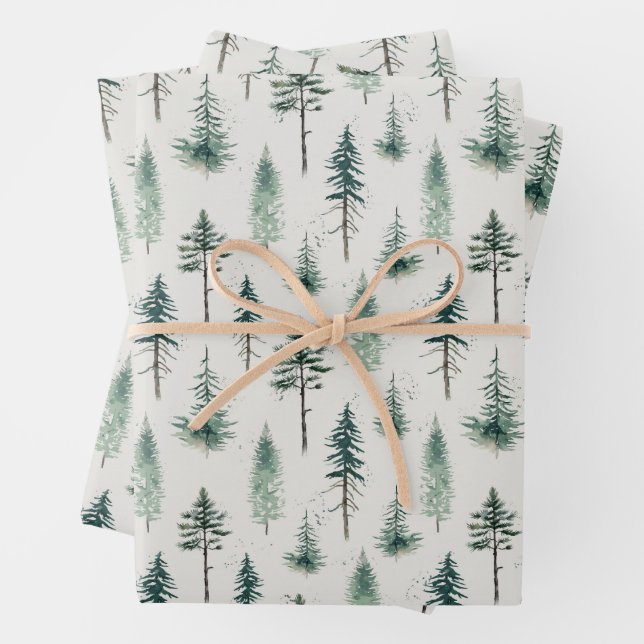 Weihnachtsbäume Wasserfarbe Weihnachtsmuster Geschenkpapier Set (Beispiel)