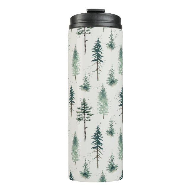 Weihnachtsbäume Wasserfarbe Weihnachtsmuster Thermosbecher (Vorderseite)