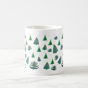 Weihnachtsbäume Wasserfarben Kunst Weiße Tasse