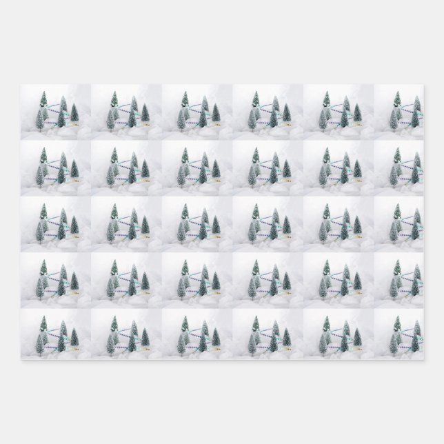 Weihnachtsbäume, Weihnachtsmann, Bonbons Weihnacht Geschenkpapier Set (Vorderseite 3)